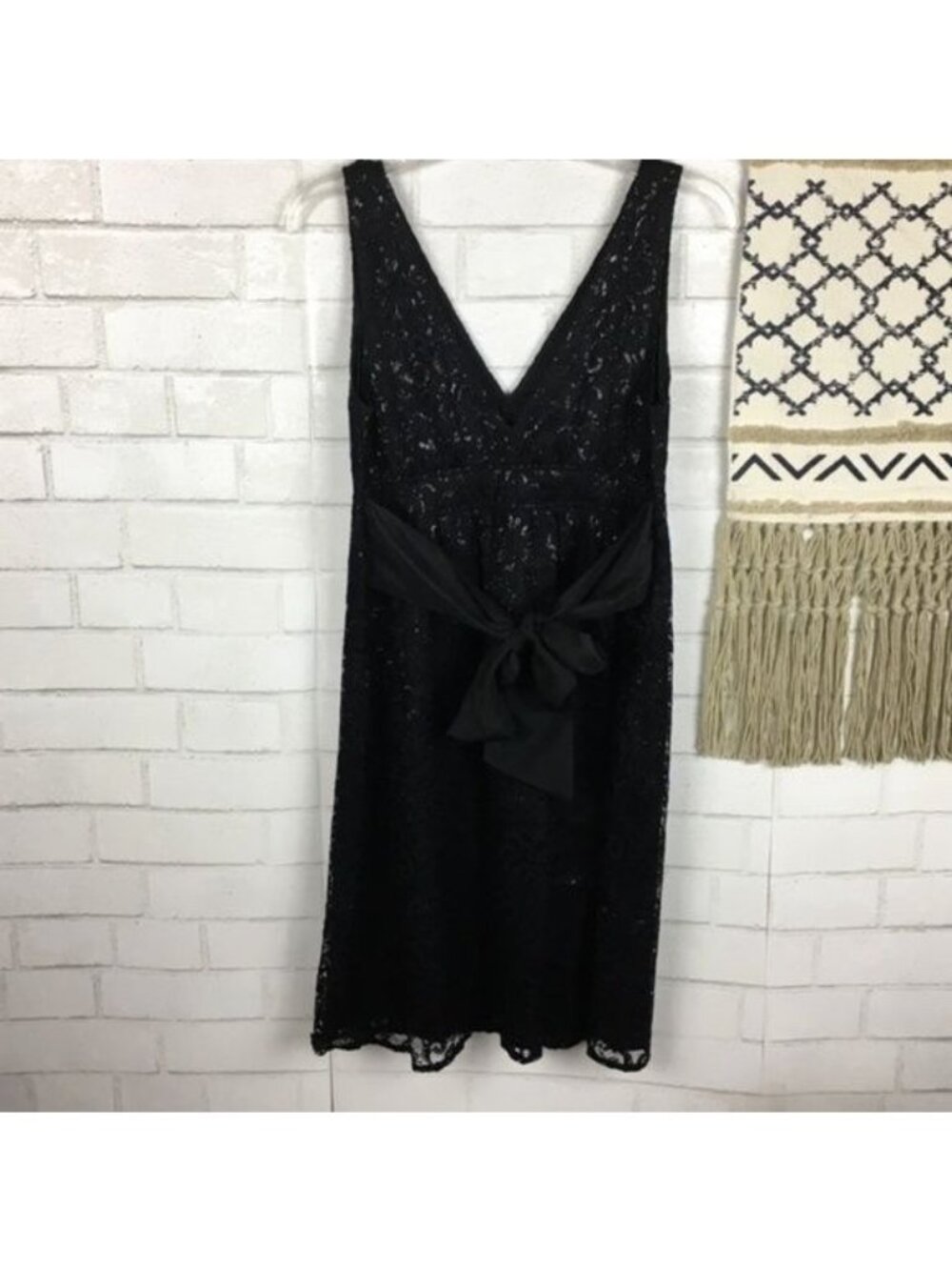 The Limited Black Lace Sleeveless Dress With Silk Belt & V-Neckline - Picture 3 of 8
